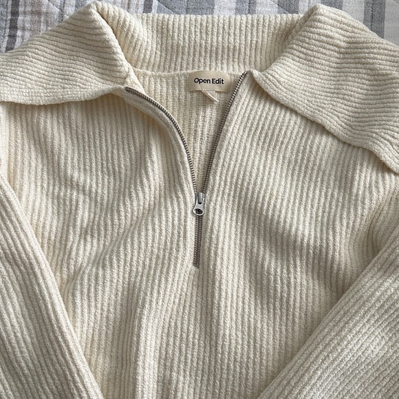 Open Edit Ribbed Half Zip Sweater Long Sleeve - Picture 1 of 4